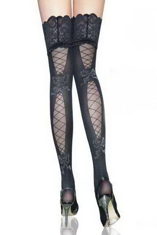 Accessory Black Lace Top Hallow-out Stockings - Click Image to Close